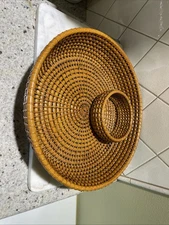 Crate & Barrel Nantucket Weave Basket Chip And Dip Serving Platter 14 in.