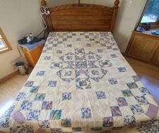 Vintage Hand Stitched Star Medallion Quilt 79"x87" 9 Patch Snowball Pattern