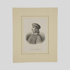 Aldo Manuzio litografia di Perrin s.d. (1860 ca.) Rara
