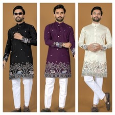 Indian Embroidery Mens Kurta Pajama Pakistani Ethnic Kurta Pyjama Eid Wedding