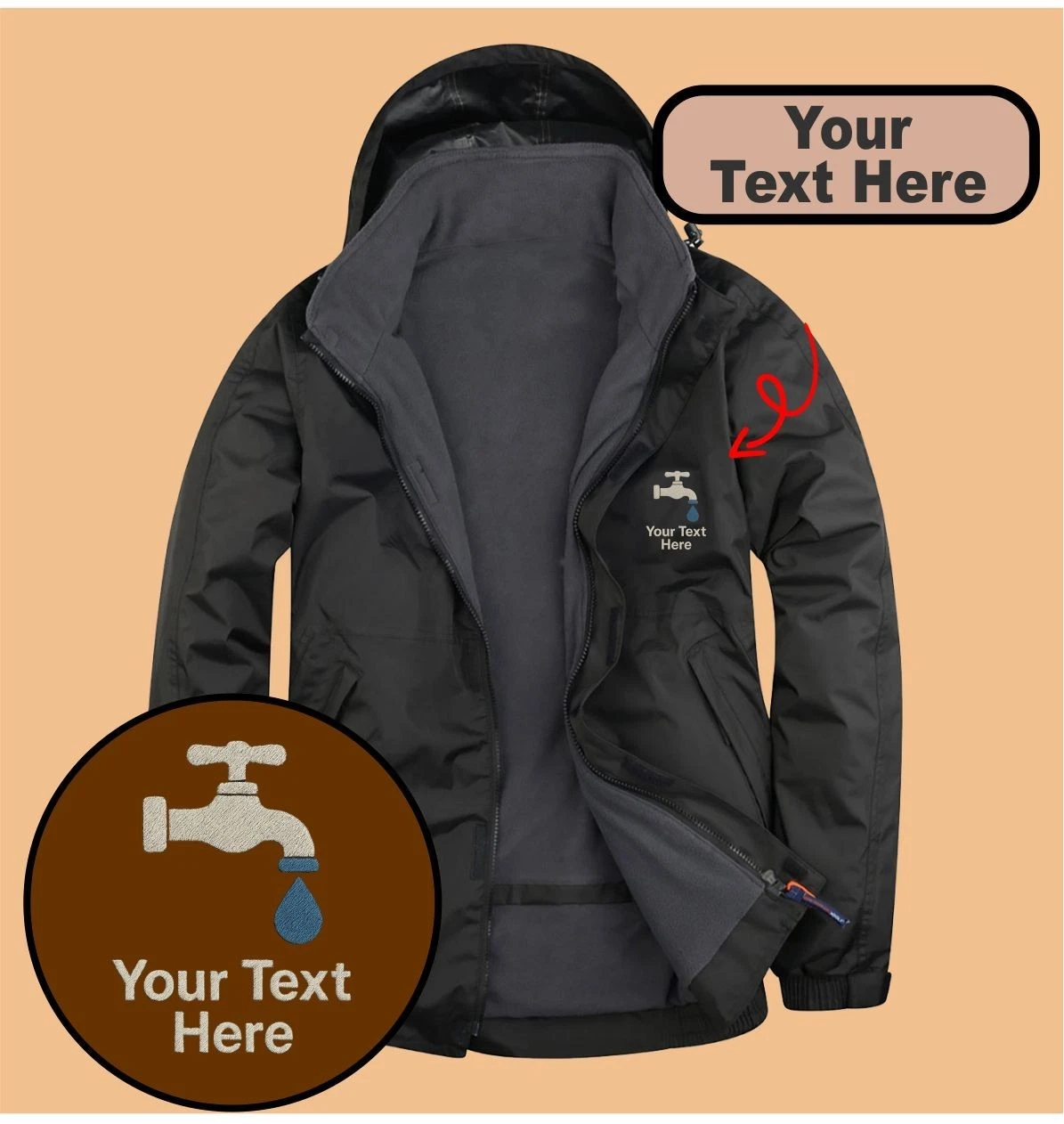 Personalised Embroidered Outdoor Jacket with Plumber Logo, Gift Unisex Jacket