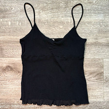Y2K Vintage Victoria  s Secret Black Mesh Thin Strap Scalloped Camisole