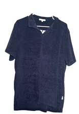 Onia Towel Terry Johnny Collar Polo Shirt Men's XL Blue Short Sleeve NEW