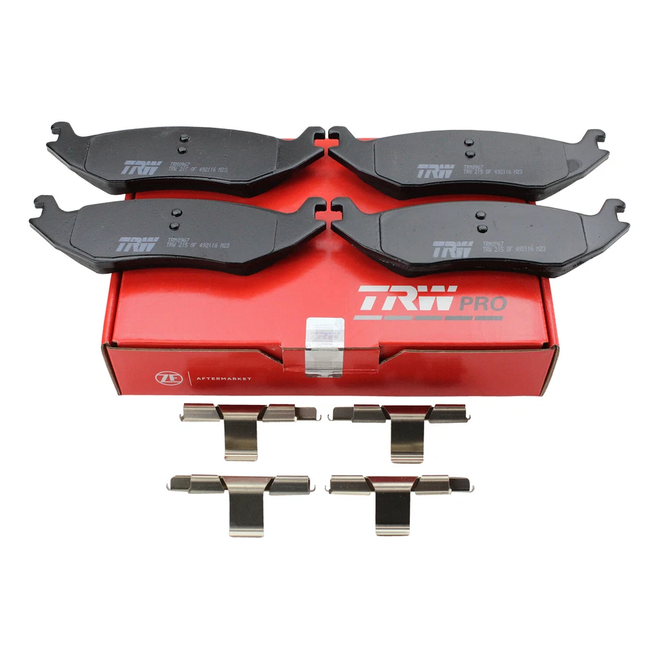 Juego de pastillas de freno de disco trasero metálico TRW Pro y herrajes para Aspen Durango Ram 1500 Foto 3 de 4
