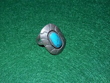 Vintage Sterling Silver  Turquoise Ring Antique Old sz 5 1/4 Offset Oval Shield