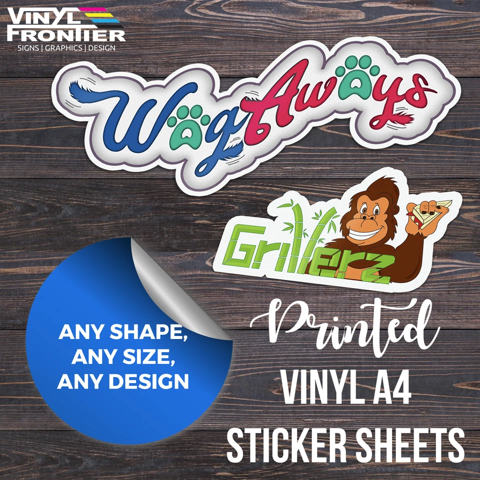 Custom Printed Full Colour Vinyl Stickers/ Labels Supplied on Handy A4 Sheets