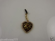 bling leopard spots heart cute charm cell phone or charm ear cap dust plug