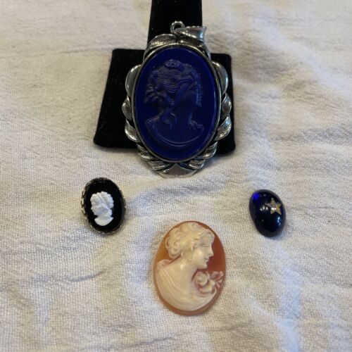Vintage Antique 4 Piece Lot Cameo 2” Pendant Carved Shell Cam Coral - Picture 2 of 11