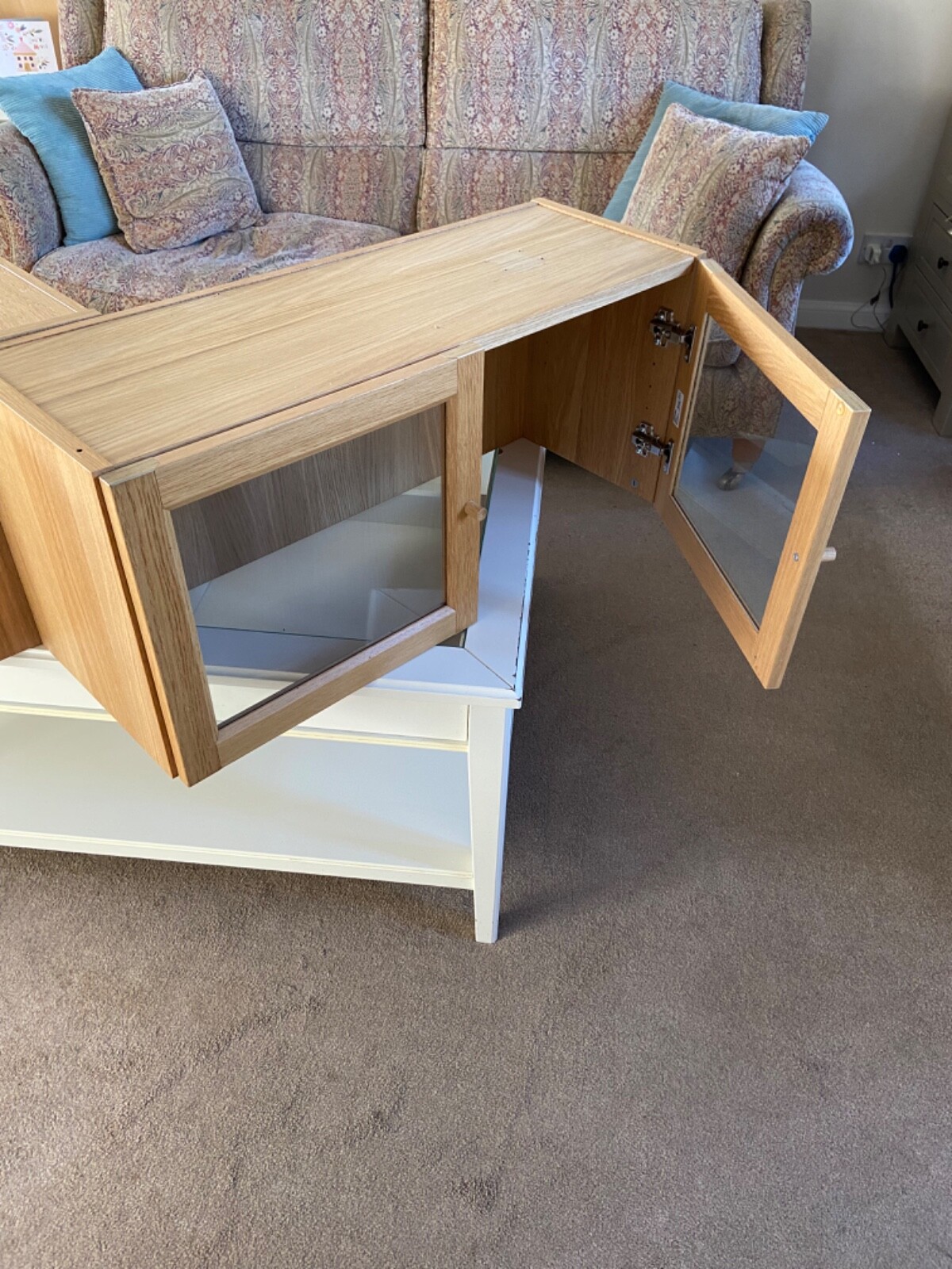 Billy bookcase extender ikea oak with glass doors double. eBay