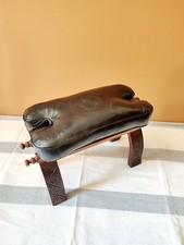 Camel Saddle Stool, Wooden Saddle Stool With Genuine Leather Pad.