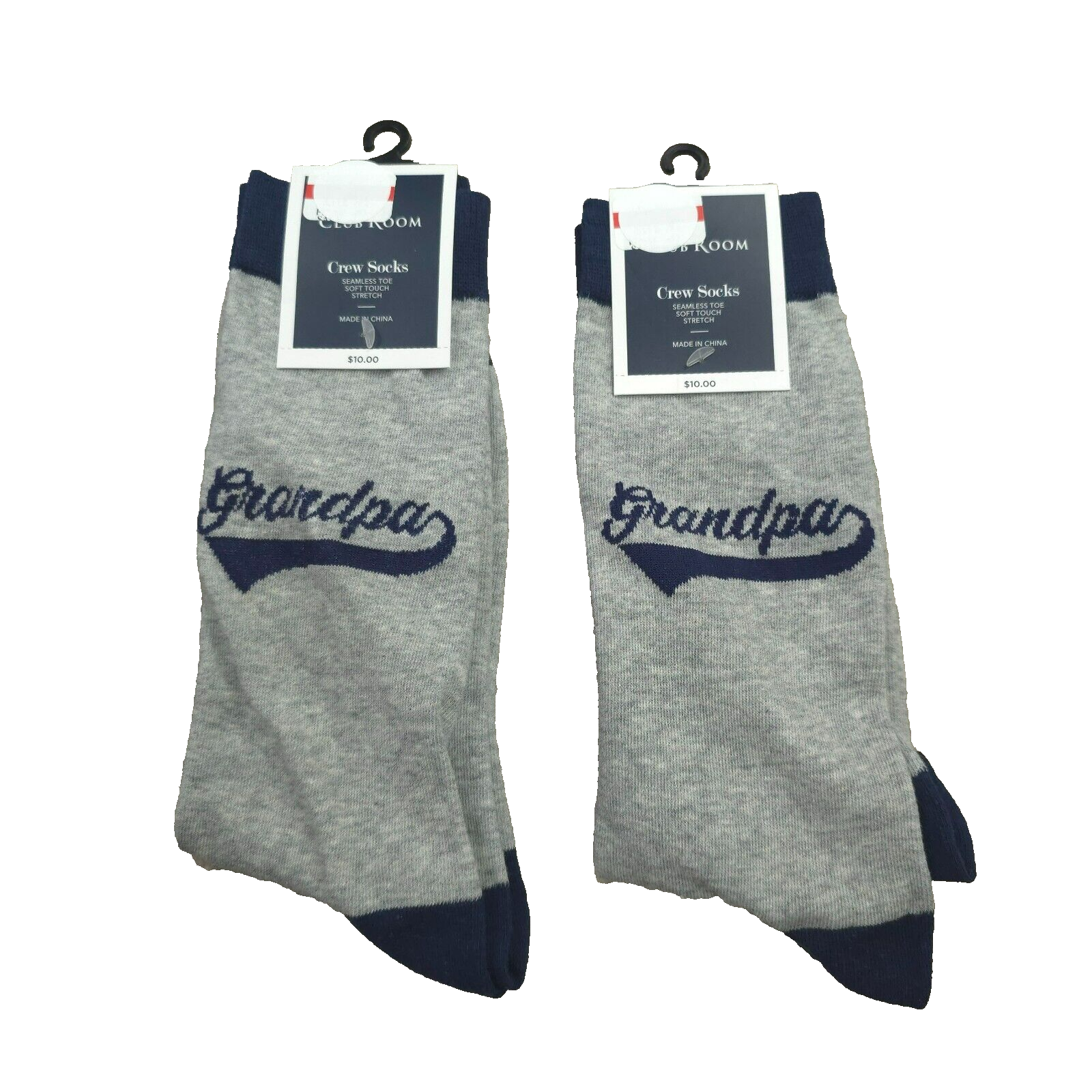 2 LOT Club Room Men's Grandpa Crew Socks One Size Grey/Navy Soft  Stretch 2 Pair