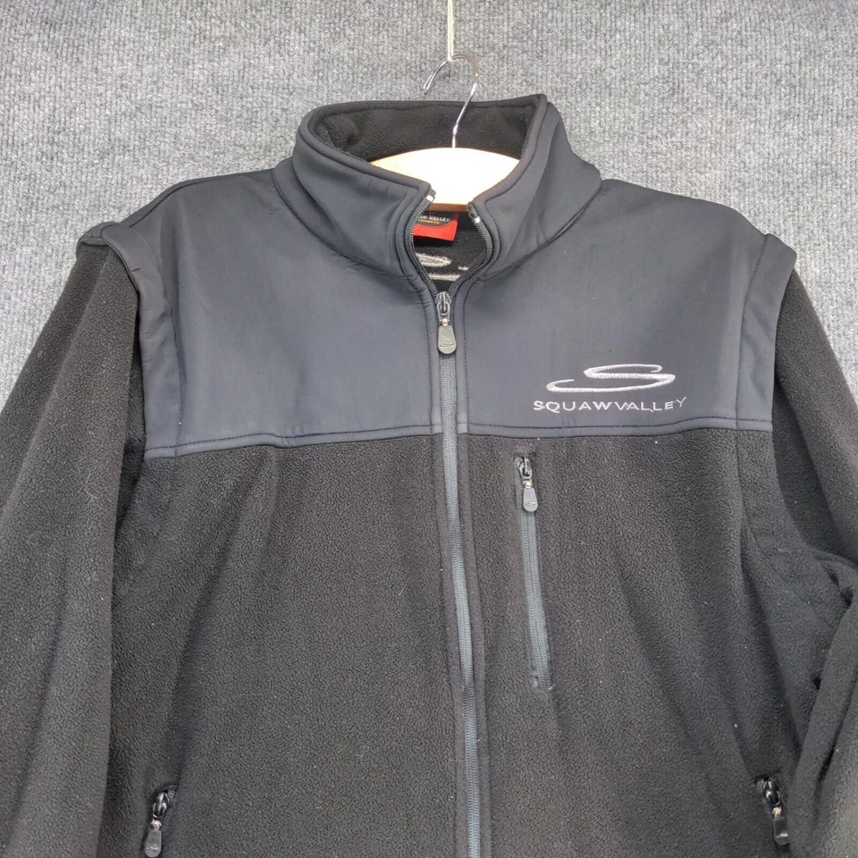 Chaqueta polar Squaw Valley para hombre con cremallera negra pequeña dobladillo con cordón bolsillos con cremallera Foto 3 de 4