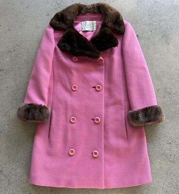 Vintage 1960s Monet Chestnut Hill Hot Pink Faux Fur Trim Double-Breasted  Coat