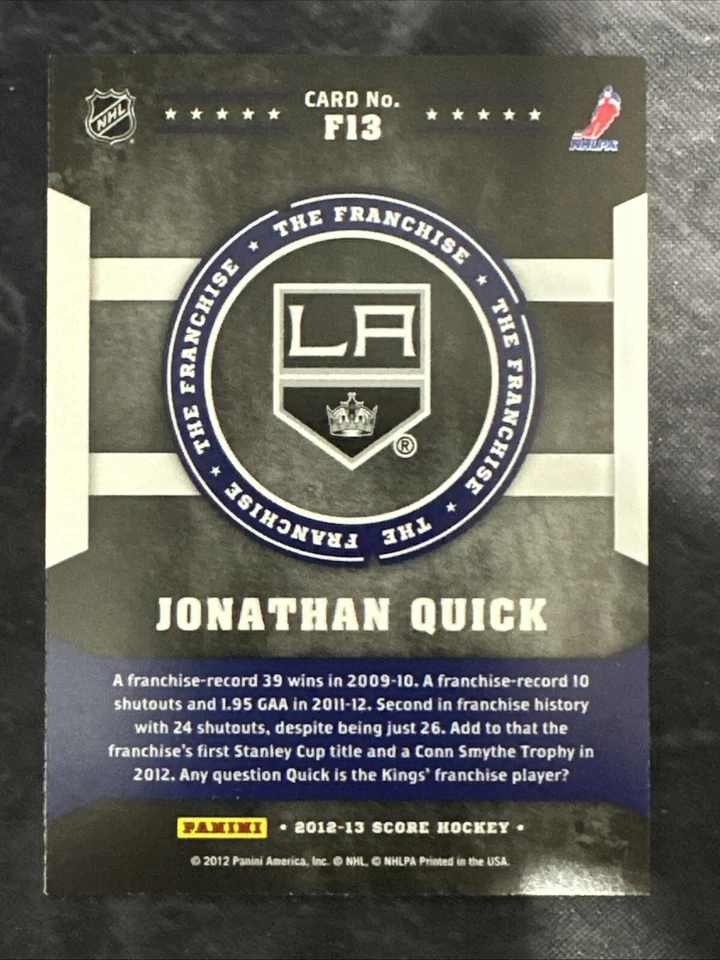 2012-13 Score The Franchise F13 Jonathan Quick Los Angeles Kings - Image 2 of 2