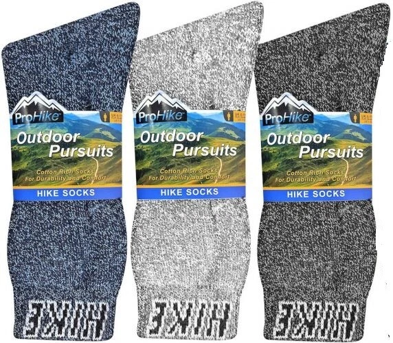 PRO HIKE 3 Pairs Mens Marl Cotton Rich Outdoor Walking Hiking Work Boot Socks Size 6-11