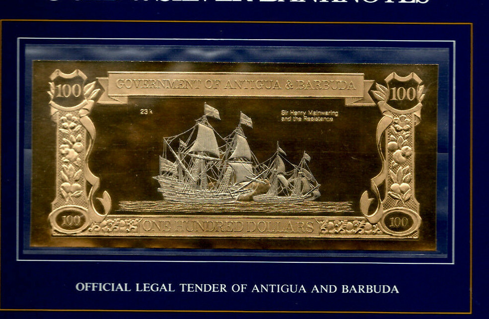 23kt Gold & Silver UNC $100 Antigua 1981 Banknote- Mainwaring