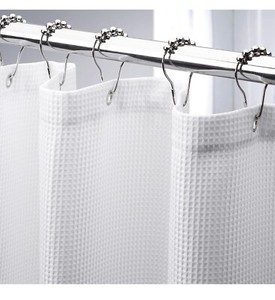 2 Pc Shower Curtains, White And Gray W/ Hooks