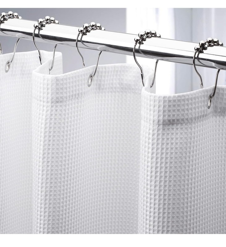2 Pc Shower Curtains, White And Gray W/ Hooks