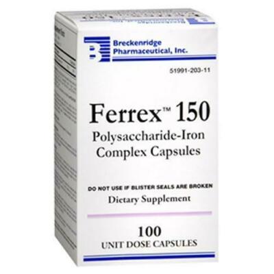 Ferrex Iron Complex 150 - 100 Capsules per Box -3 Pack -Exp Date 05-2025