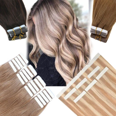 Invisible Russian Tape In Remy Human Hair Extensions Skin Weft 100PCS FuLL Head