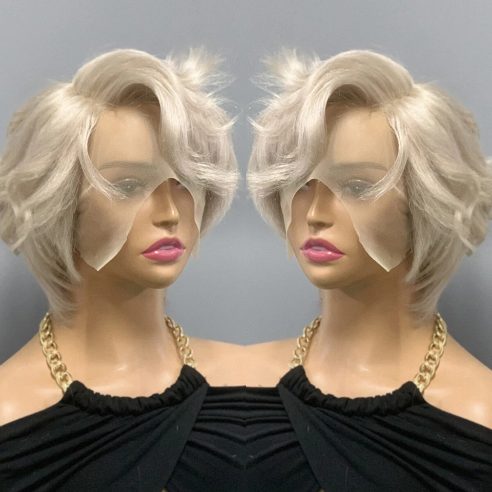 White Blonde Short Pixie Cut Wig HD Lace Front Wigs Human Hair L Part for Women - Image 2 of 4