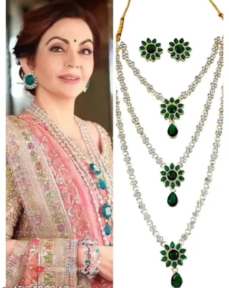 Joyería verde nupcial Bollywood boda paquistaní indio inspirado en Nita Ambani Foto 3 de 4