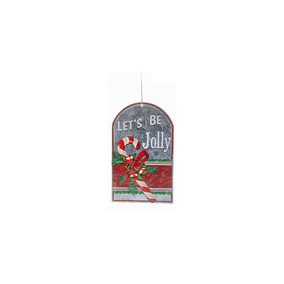 KURT ADLER 4.5'' METAL RETRO FLAT TAG CHRISTMAS ORNAMENT ''LET'S BE JOLLY''