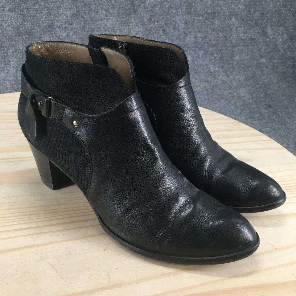 Anyi Lu Cynthia Botas Mujer 40.5 Western Botín Cuero Negro Tacones Cubanos Foto 3 de 4