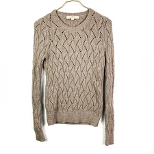 Loft Women's S Open Knit Sweater Wool Angora Blend Long Sleeve Tan Stretch