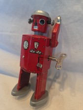 Schylling ATOMIC ROBOT MAN Red Tin Wind Up Collector Toy w/ Key 1997 Vintage