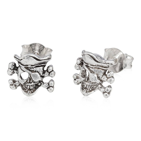 Paar Pirat Ohrstecker 925 Silber Oxidiert 9Mm Gothic Totenkopf Ohrringe-image