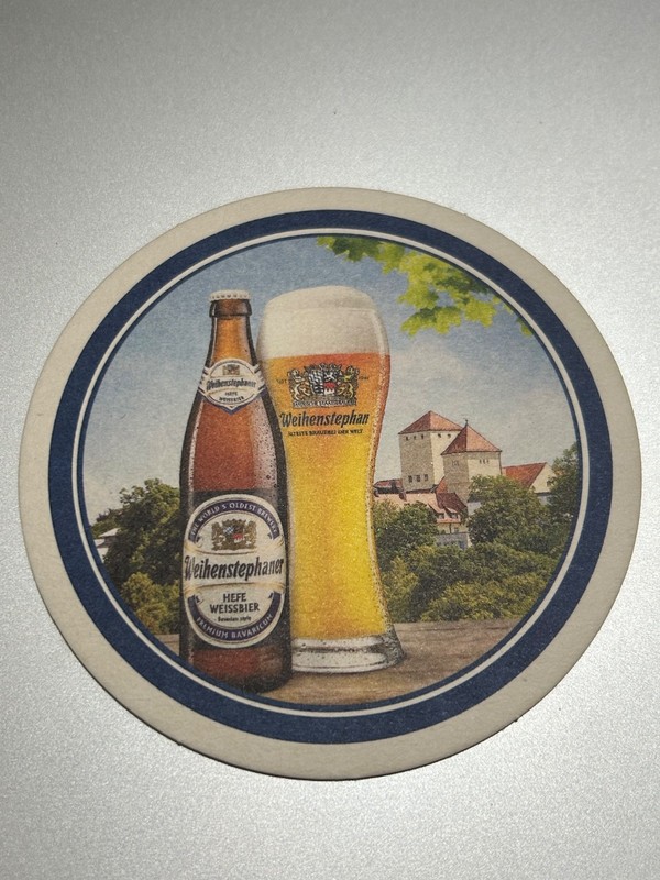 Lot of 2 WEIHENSTEPHAN HEFE WEISSBIER Beer Coasters Bavaricum Freising, GERMANY!