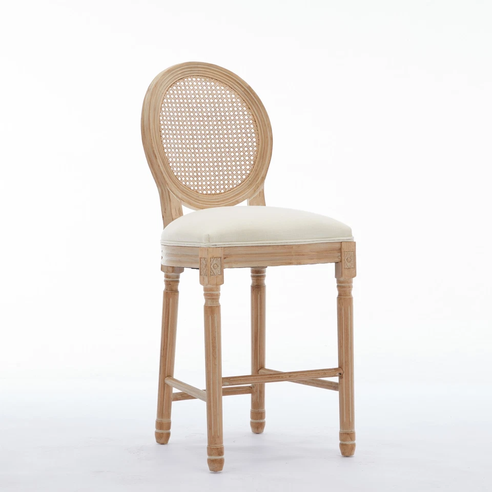 Solid Wood Bar stools Set of 2 Classic French Country Wooden Barstools with Upho - Image 3 of 4