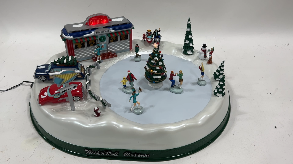 Mr. Christmas Rock N Roll Animated Musical Diner Skating Pond 30