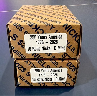 2026 1776-2026 Jefferson Nickel Rolls - 2 Boxes (P & D Mint) 800 Coins