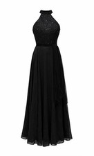 ALYCE Paris Black Halter Formal Dress Size 00 Beaded Open Back Evening Gown Prom