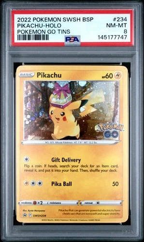 2022 POKEMON SWSH BLACK STAR PROMO POKEMON GO TINS #234 PIKACHU-HOLO PSA 8