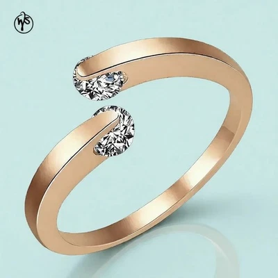 Ring 585er Walzgold Roségold Rolled Mit Doppeltem Runden Zirkonia Für Frauen - Bild 1 von 4