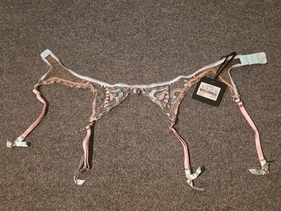 Honey Birdette Candy Aquamarine Suspender Garter Belt Size XS