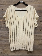 By Together Women’s Ivory Mini Dress Striped Gold Sequins Lined W/ Pockets Sz S