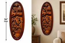 Vintage 36" Chinese Hand-Carved Wood Wall Plaque Asian Wall Art High Relief