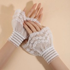 Elegant Lace Ruffled Wrist Fake Sleeves Cuffs Costume Accessory Soft Lace Cuff C