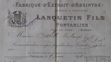 Facture 1894 Absinthe LANQUETIN FILS Gentiane Kirsch Pontarlier 158