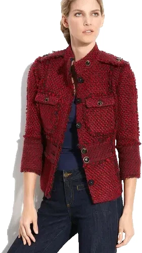 Tory Burch Kington Tweed Jacket Women Red Travel Preppy Jacket, Holiday Coat~10 - Image 2 of 4