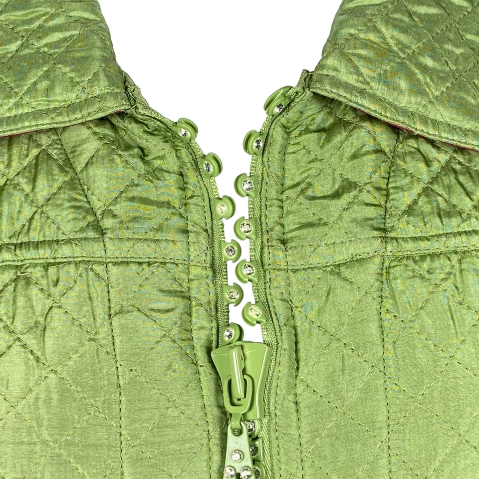 Quacker Factory Quilted Silk Jacket Womens Size L Sparkle & Shine Green A57343 - Image 3 of 4