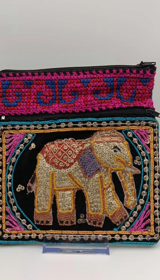 Juego de 2 bolsas de viaje con lentejuelas elefante y bandolera 6 pulgadas x 6,5 pulgadas hechas a mano  Foto 2 de 4