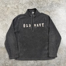 Old Navy Sweatshirt Mens Large Gray Fleece 1/4 Zip Mock Neck Pullover Logo
