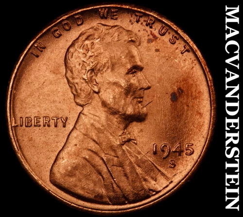 1945-S Lincoln Wheat Cent- Choice Gem Brilliant Uncirculated Luster #J4471