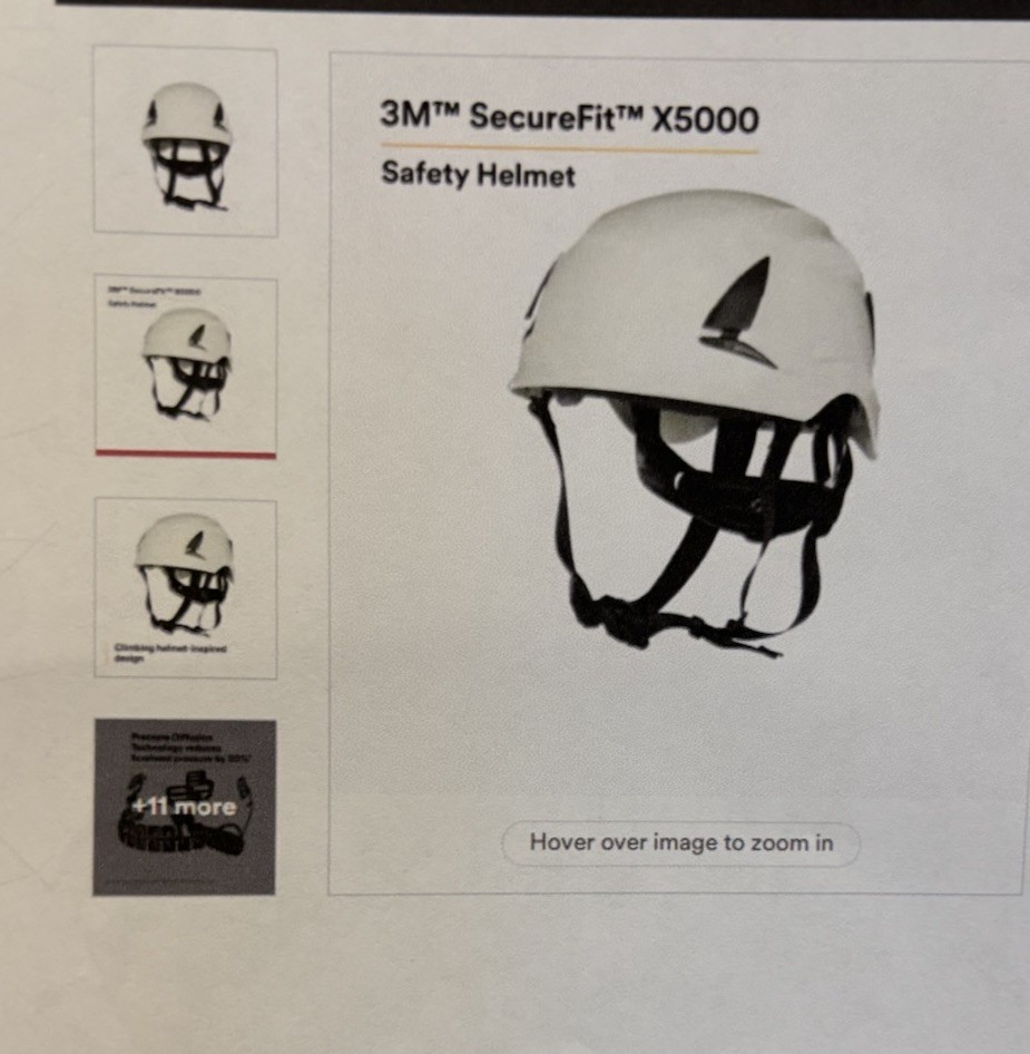3M SecureFit Safety Helmet White X5001-ANSI Climbing Style Ratchet X5000 Size 50