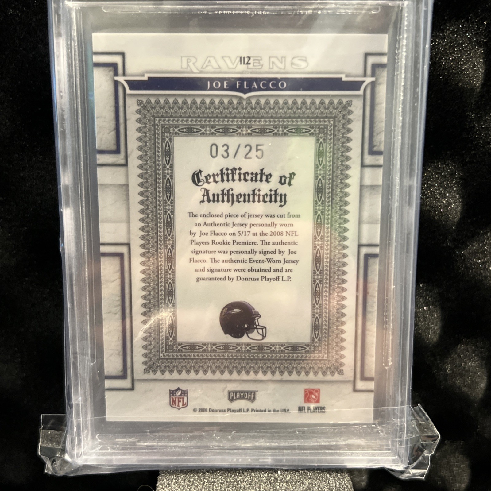 2008 Playoff National Treasures JOE FLACCO ROOKIE AUTO Jumbo RPA Gold 03/25 view 5